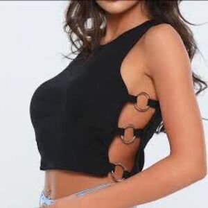 Black Sleeveless Top with Side Ring Details